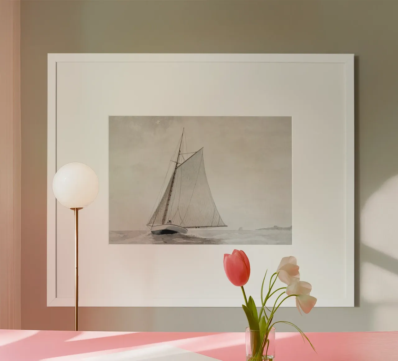 Sloop Sandbagger : Voilier d'époque, Art marin, Cha nautique poster avec cadre en bois de NorwesClub