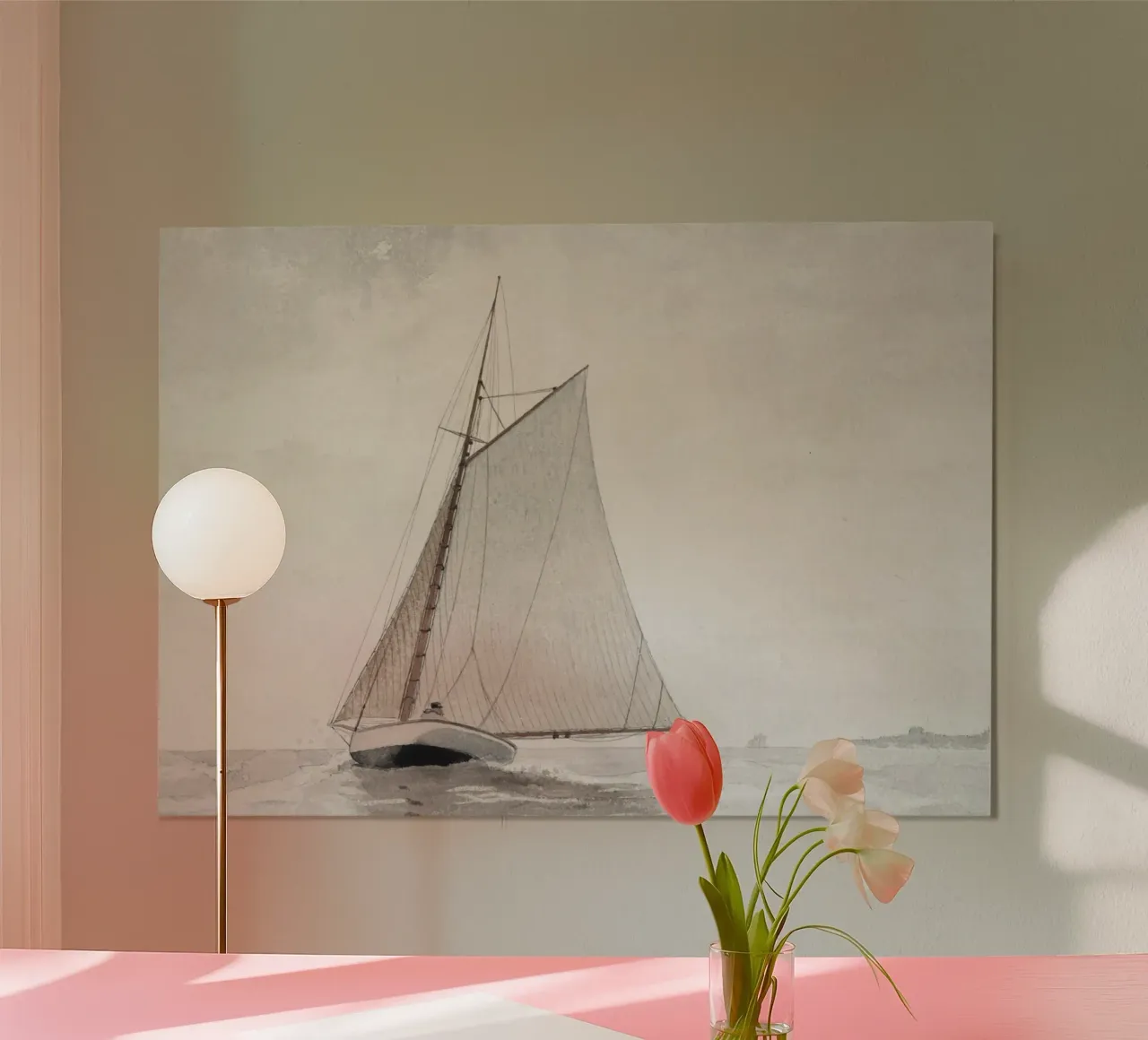 Sloop Sandbagger : Voilier d'époque, Art marin, Cha nautique poster avec cadre en bois de NorwesClub