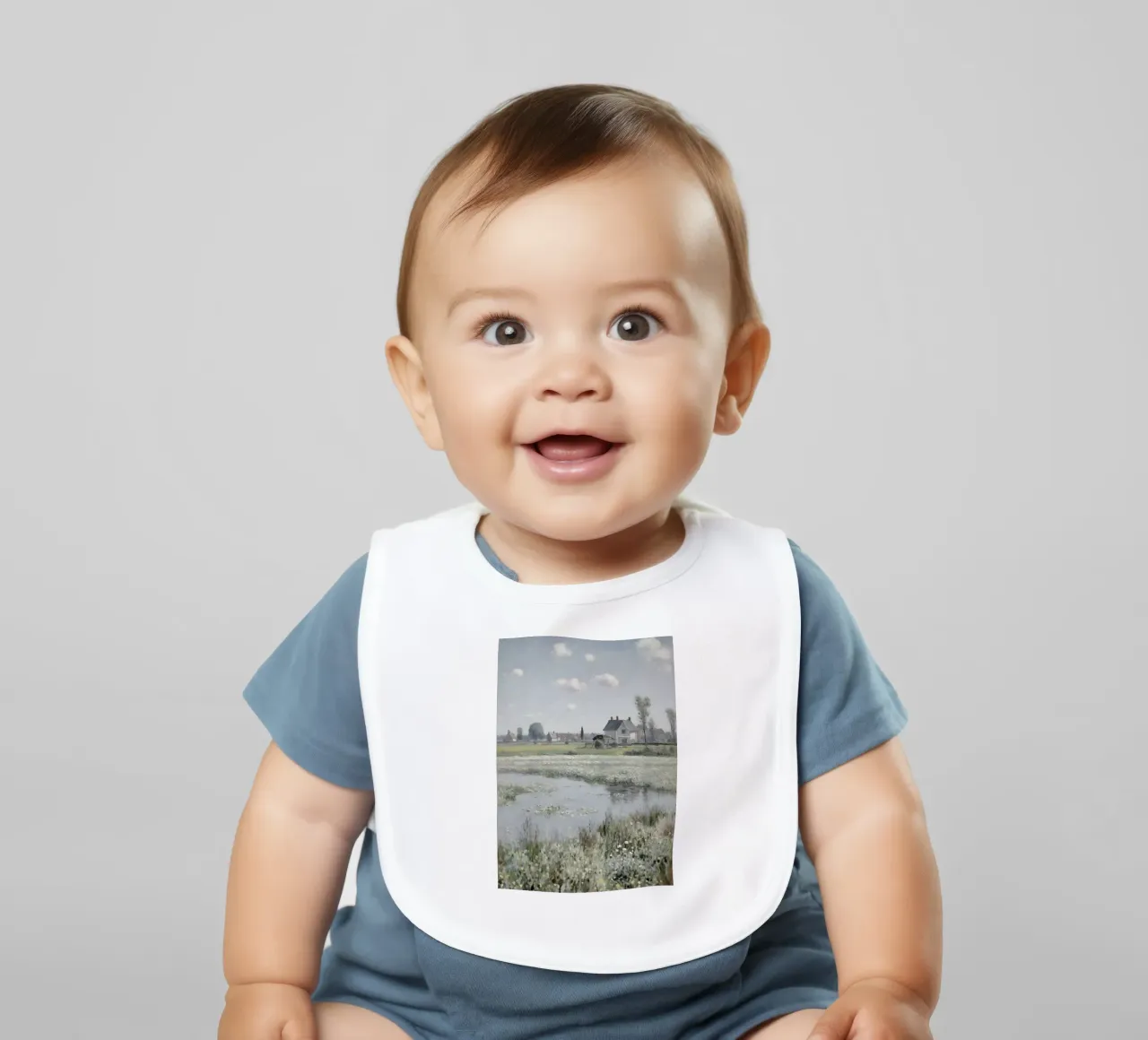 Monet Style: Field of White Flowers, Impressionist Landscape baby bib by NorwesClub