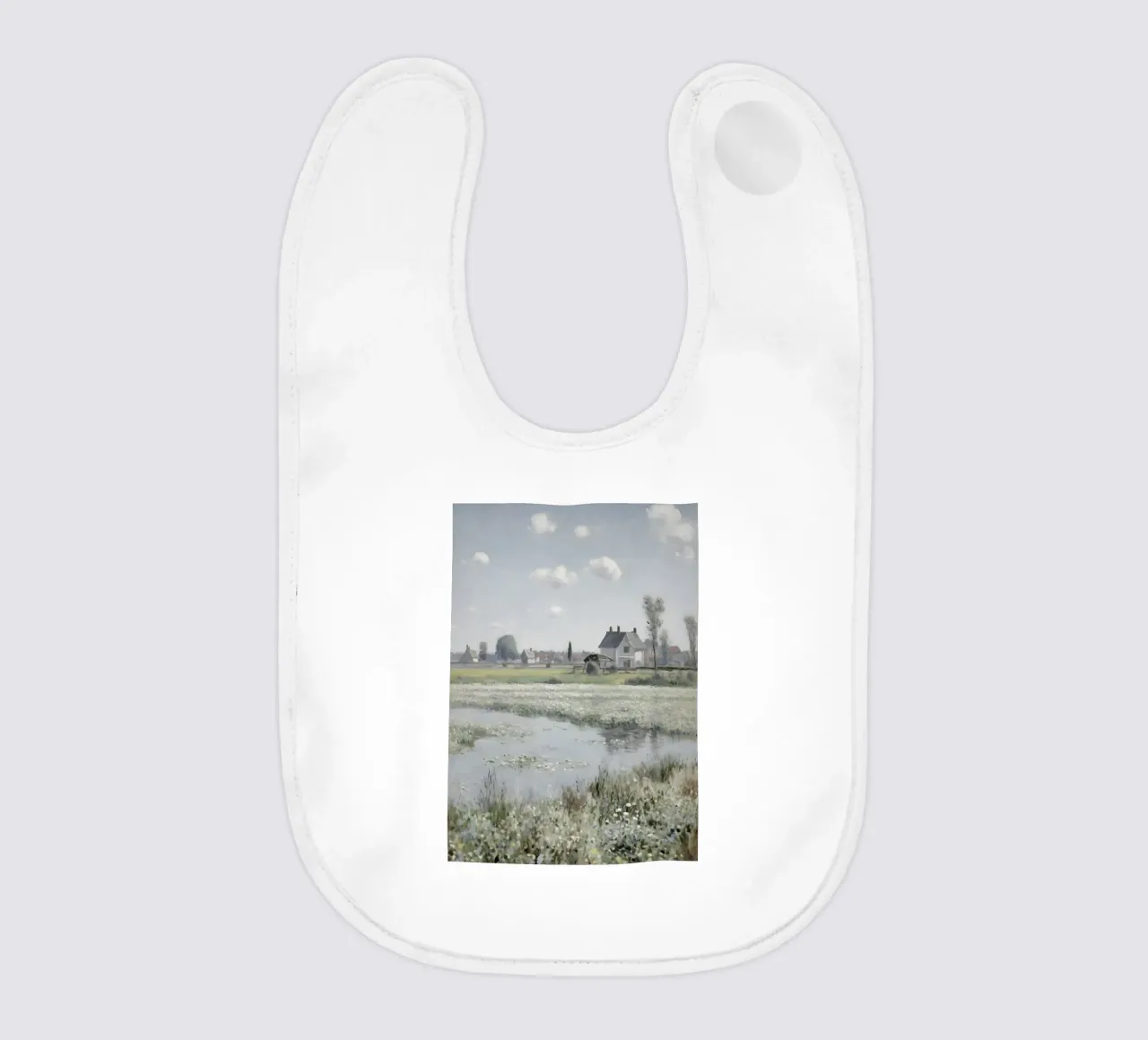 Monet Style: Field of White Flowers, Impressionist Landscape baby bib by NorwesClub