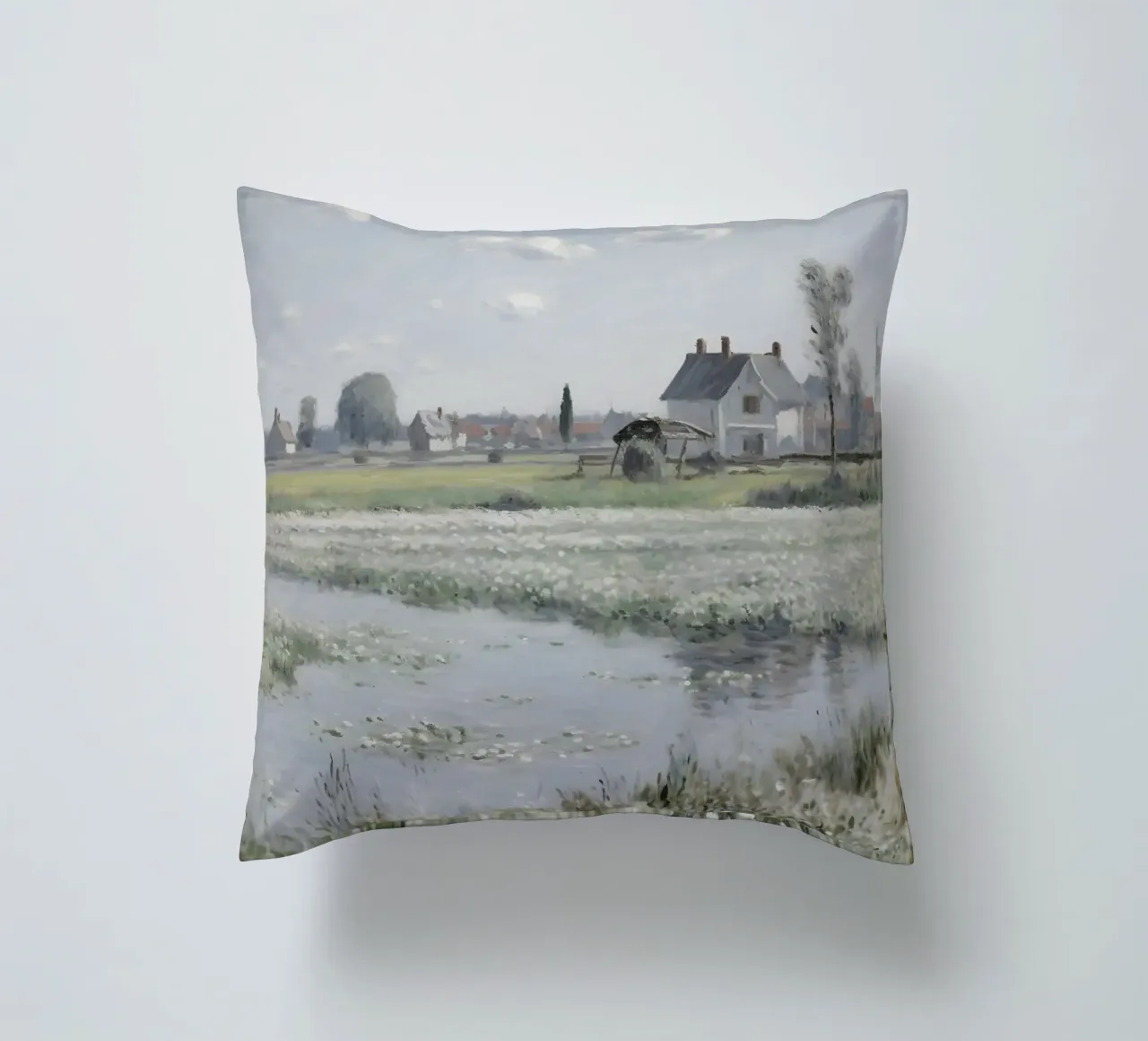 Monet-stijl: Veld met witte bloemen, Impressionistisch landschap kussen van NorwesClub