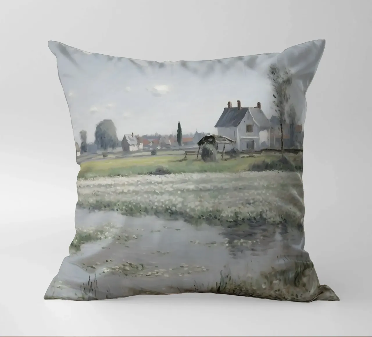 Monet-stijl: Veld met witte bloemen, Impressionistisch landschap kussen van NorwesClub