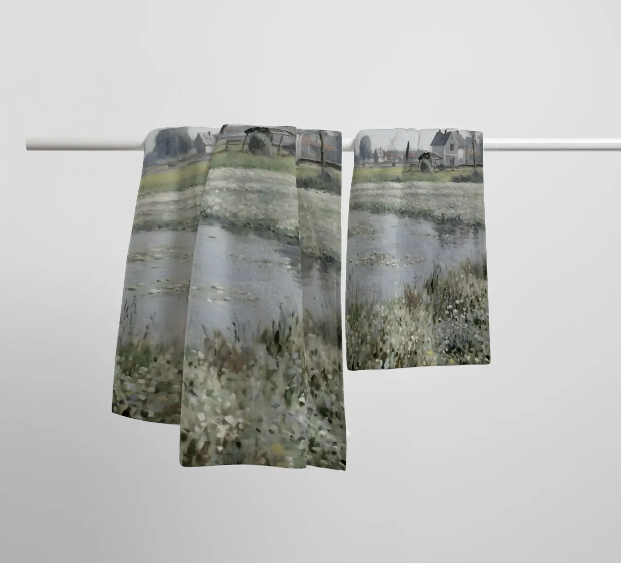 Le style Monet : Champ de fleurs blanches, paysage impressionniste serviette de bain de NorwesClub