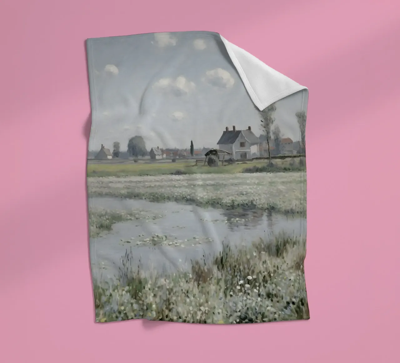 Monet Style: Field of White Flowers, Impressionist Landscape fleece blanket by NorwesClub