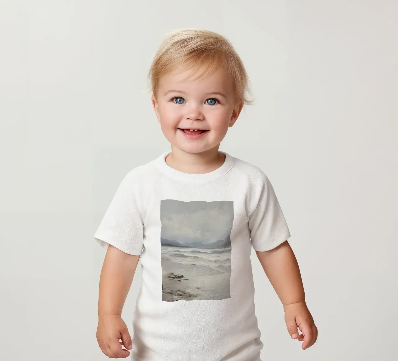 Stormy Beach: Moody Seascape, Atmospheric Coastal Art Print baby t-shirt by NorwesClub