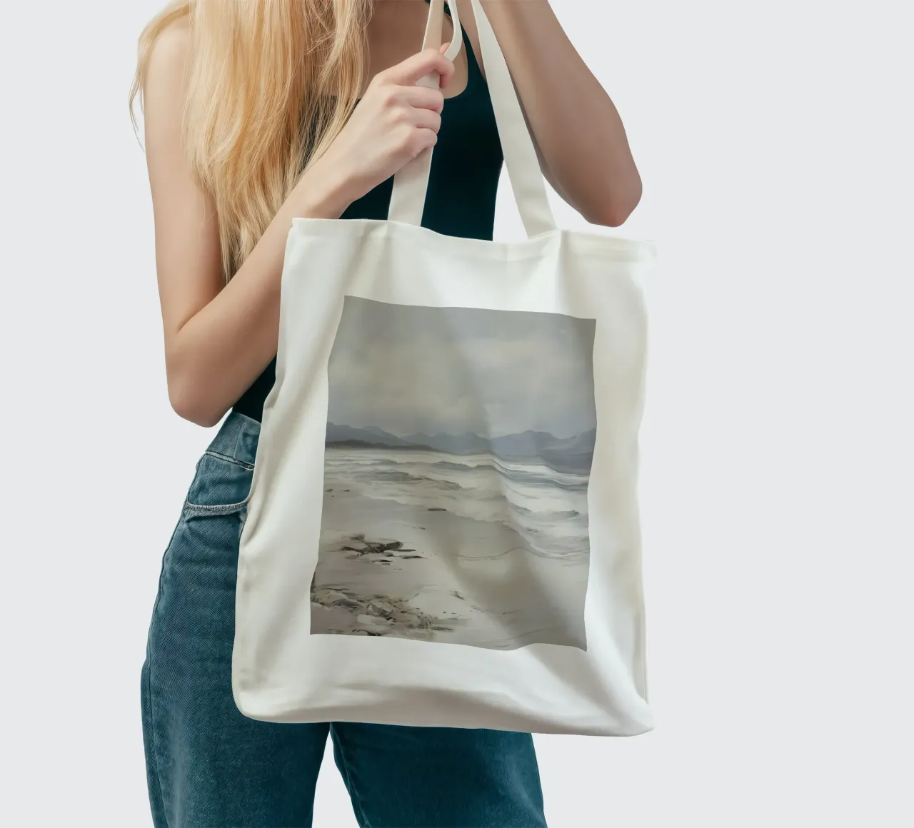 Stormy Beach: Moody Seascape, Atmospheric Coastal Art Print tote bag by NorwesClub