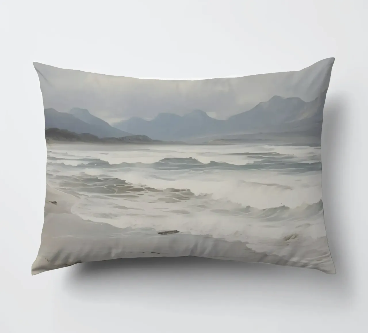 Stormy Beach: Moody Seascape, Atmospheric Coastal Art Print decorative cushion by NorwesClub