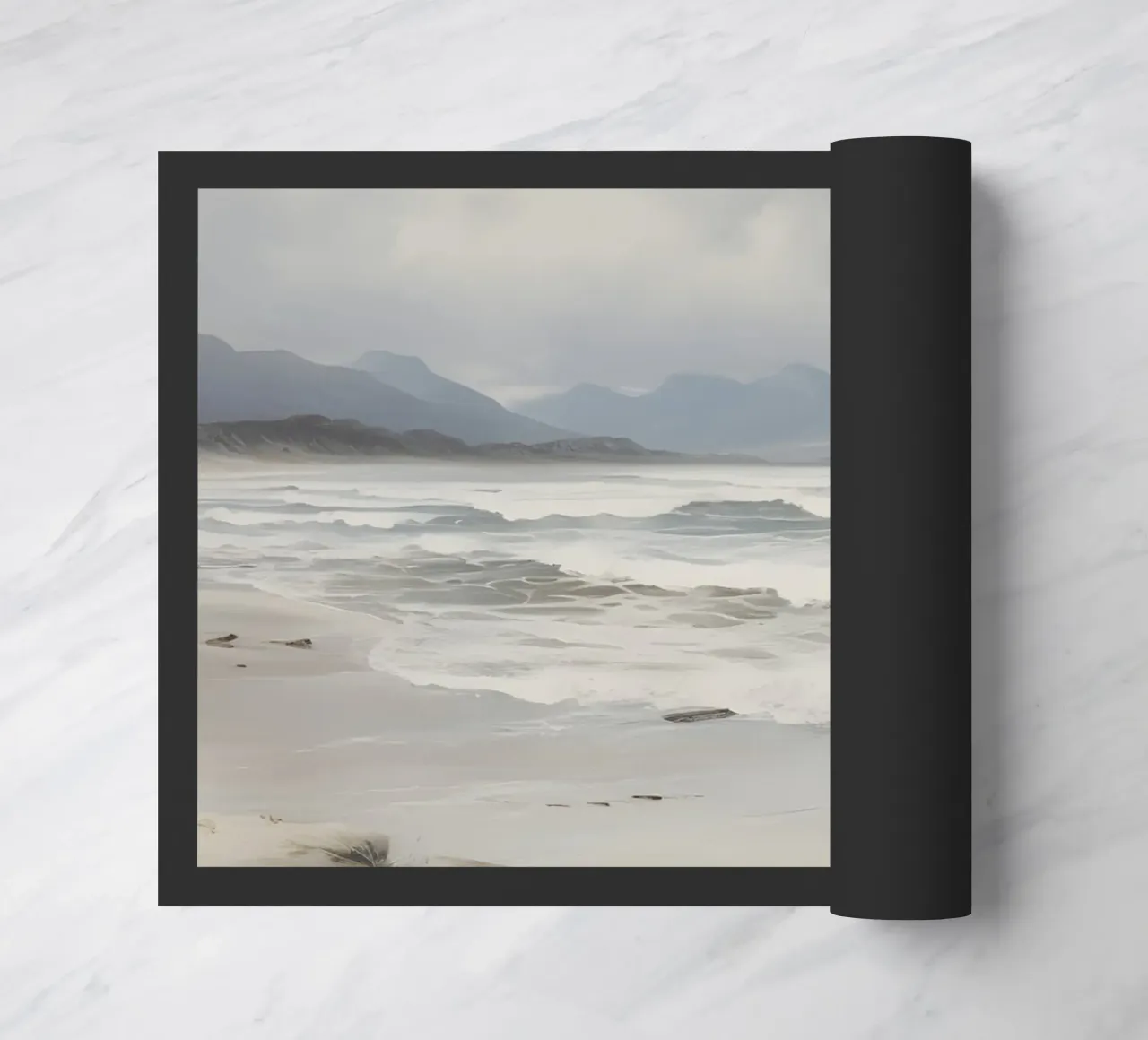 Stürmischer Strand: Stimmungsvolle Seelandschaft, Atmosphärischer Küsten-Kunstdruck Fußmatte von NorwesClub