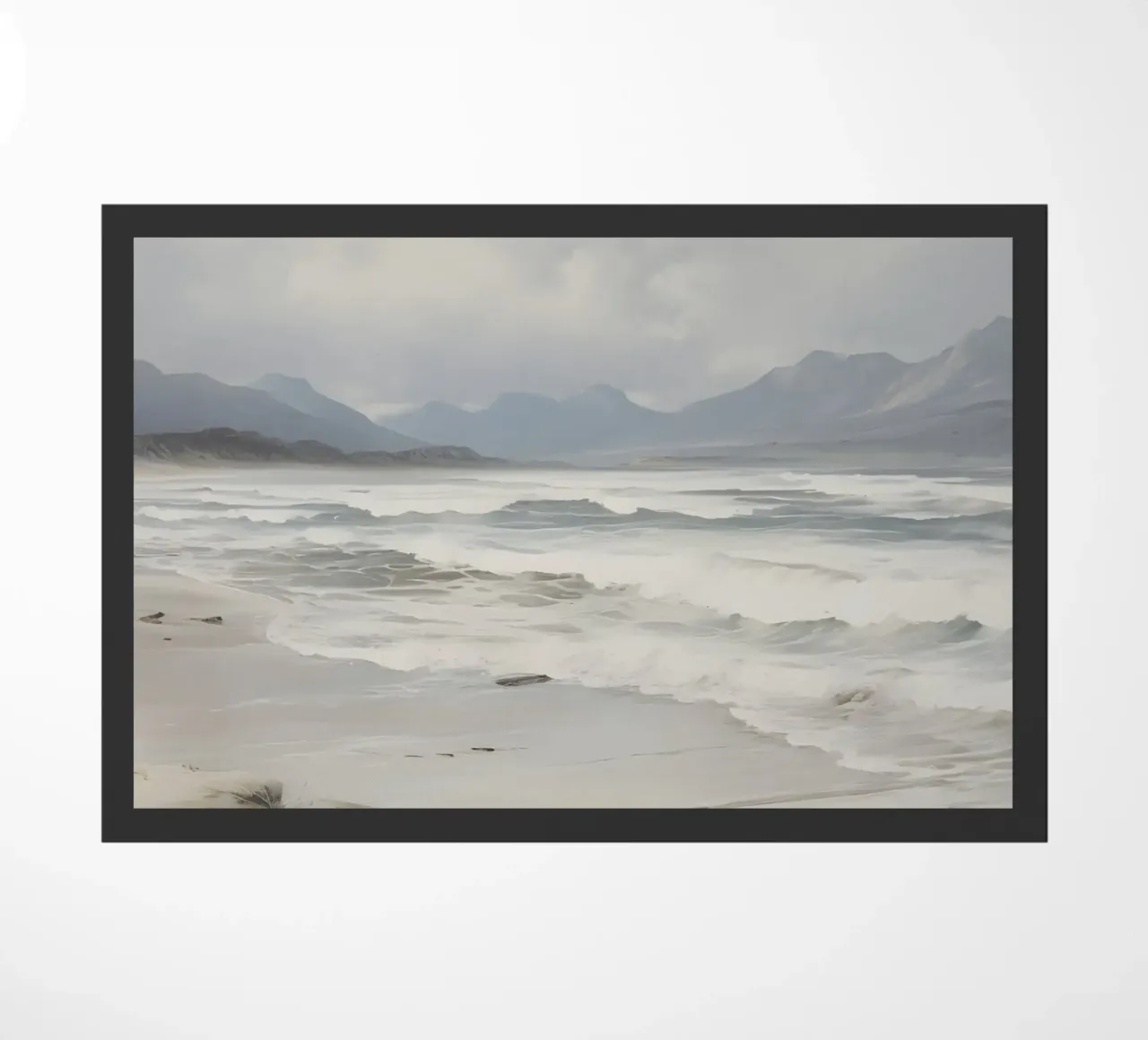 Stürmischer Strand: Stimmungsvolle Seelandschaft, Atmosphärischer Küsten-Kunstdruck Fußmatte von NorwesClub
