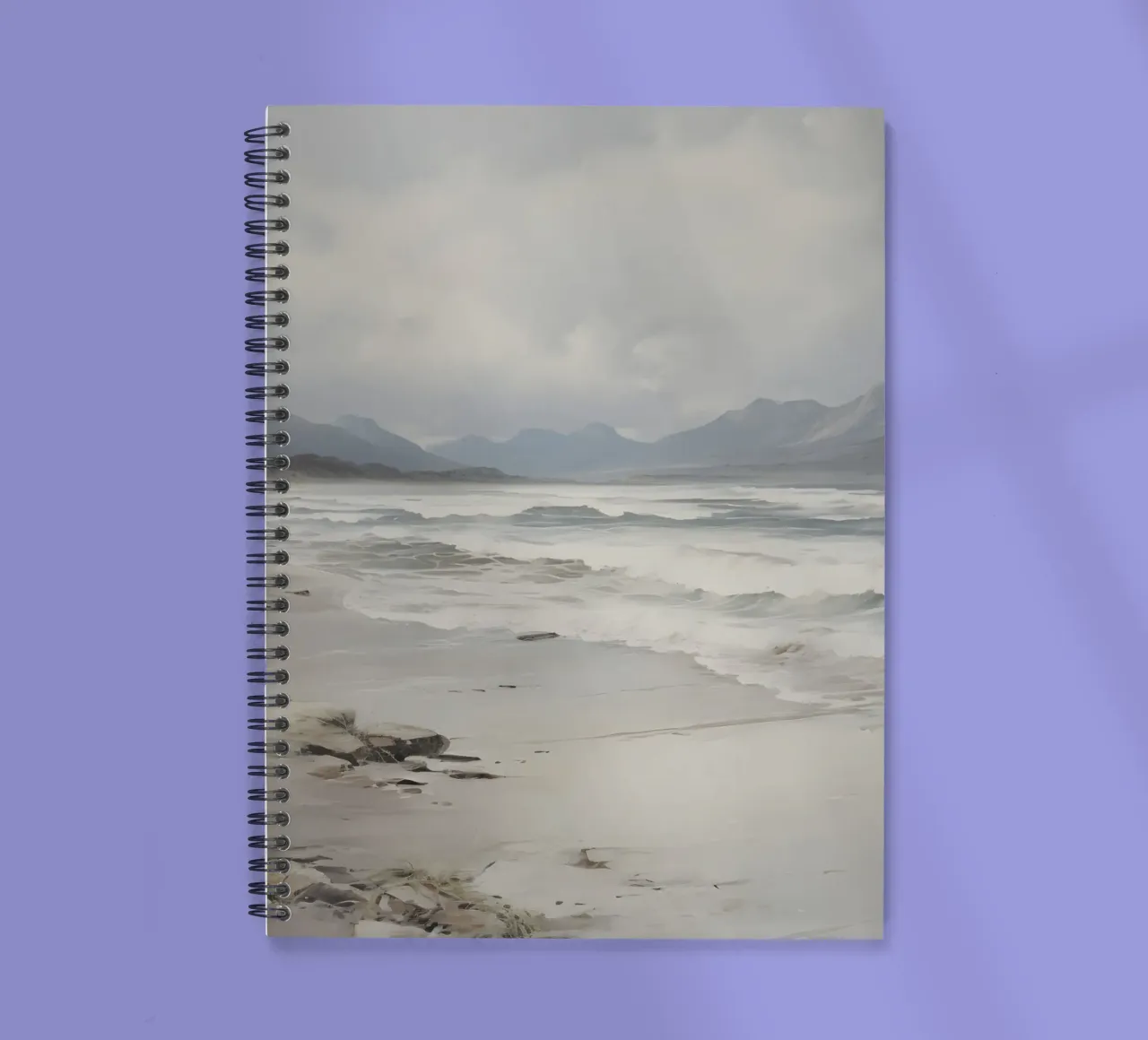 Stormy Beach: Moody Seascape, Atmospheric Coastal Art Print spiral notebook by NorwesClub