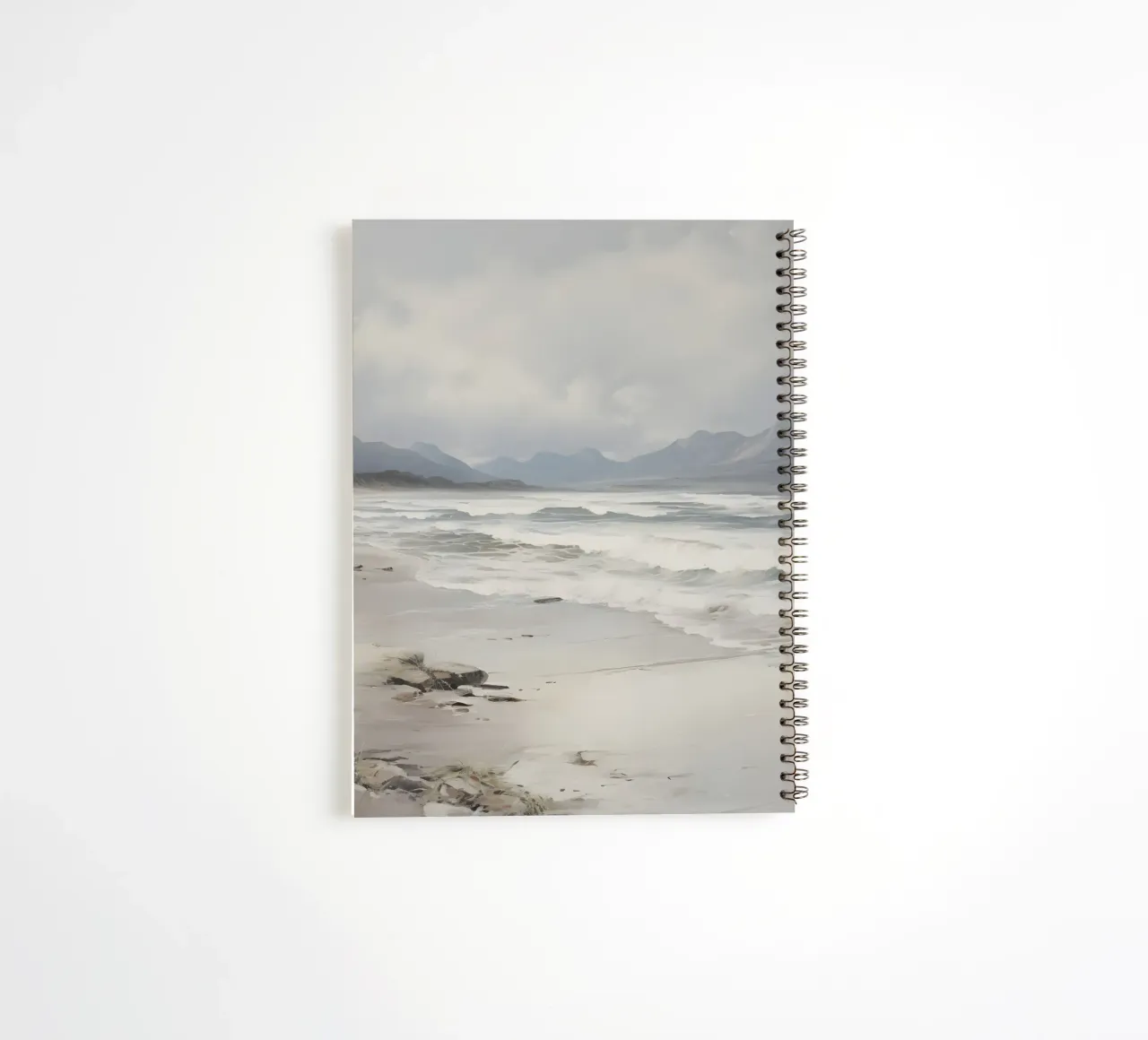 Stormy Beach: Moody Seascape, Atmospheric Coastal Art Print spiral notebook by NorwesClub
