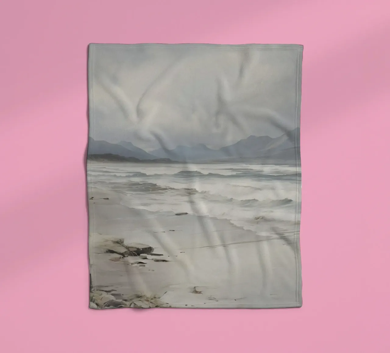 Stormy Beach: Moody Seascape, Atmospheric Coastal Art Print fleece blanket by NorwesClub