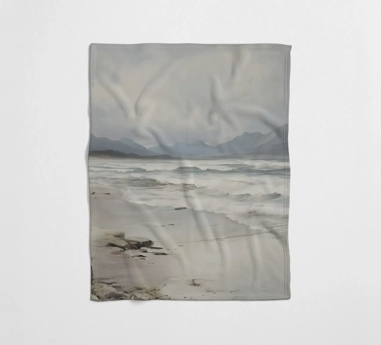 Stormy Beach: Moody Seascape, Atmospheric Coastal Art Print fleece blanket by NorwesClub