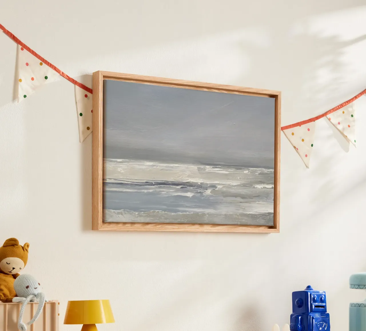 Abstracte oceaan: sereen grijs zeegezicht, moderne kustkunst canvas met Baklijst van NorwesClub