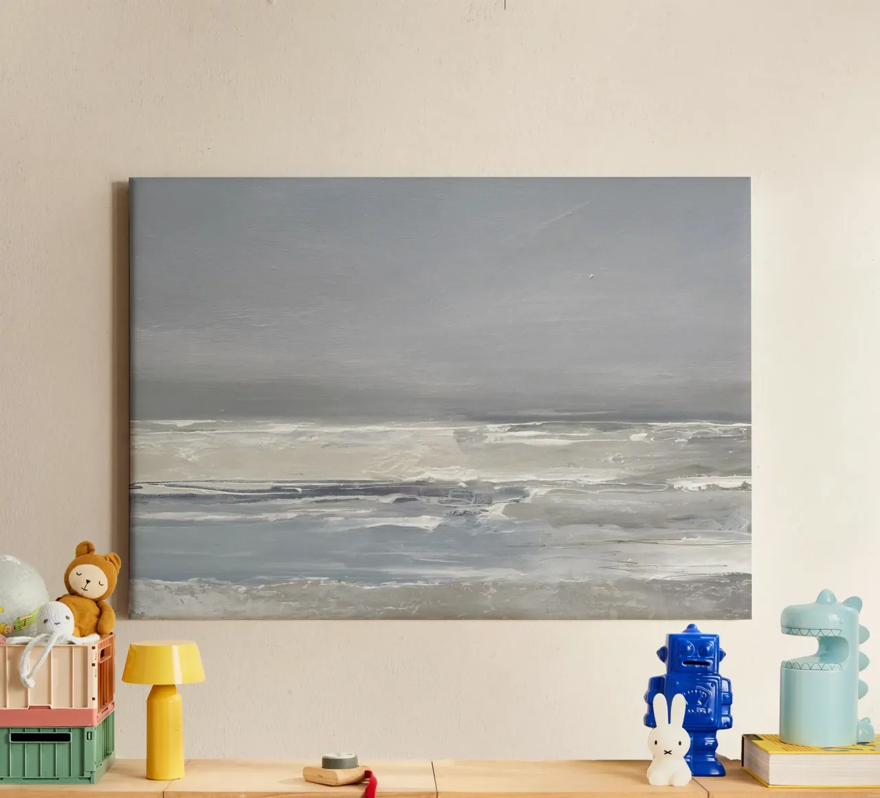 Abstracte oceaan: sereen grijs zeegezicht, moderne kustkunst canvas met Baklijst van NorwesClub