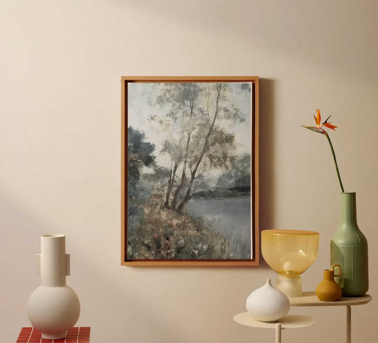 Tim O'Toole: Etherisch water, mistig landschap, natuurkunst canvas met Baklijst van NorwesClub