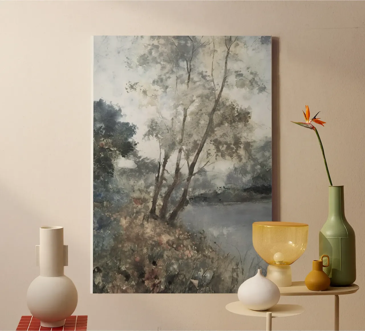 Tim O'Toole: Etherisch water, mistig landschap, natuurkunst canvas met Baklijst van NorwesClub