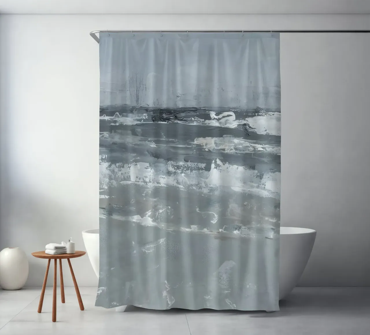 Clement Scott: Calm Waves, Abstract Seascape, Minimalist Oce shower curtain by NorwesClub