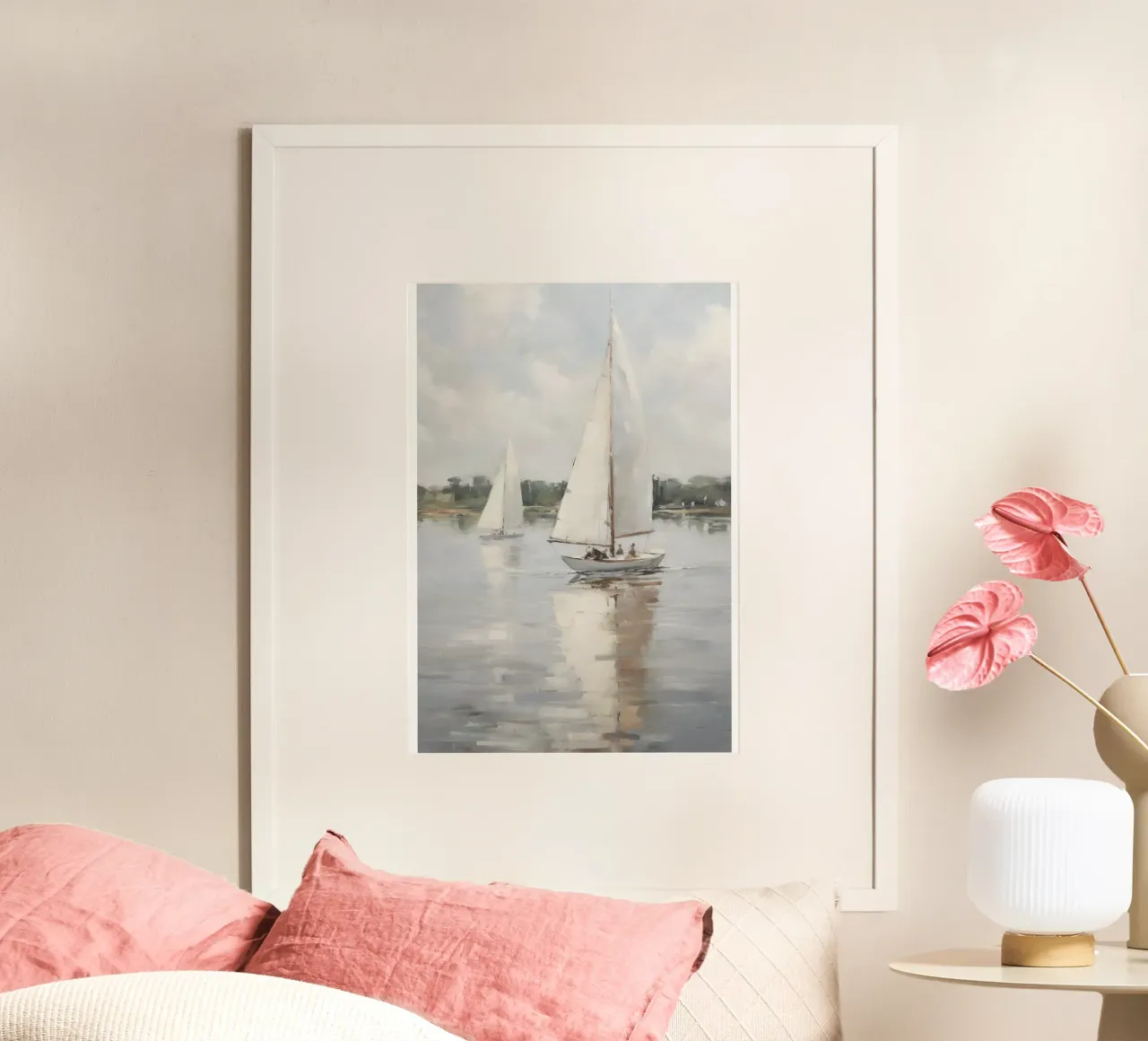 Mokaky: Regata di barche a vela, acquerello, arte nautica costiera poster con telaio in legno da NorwesClub