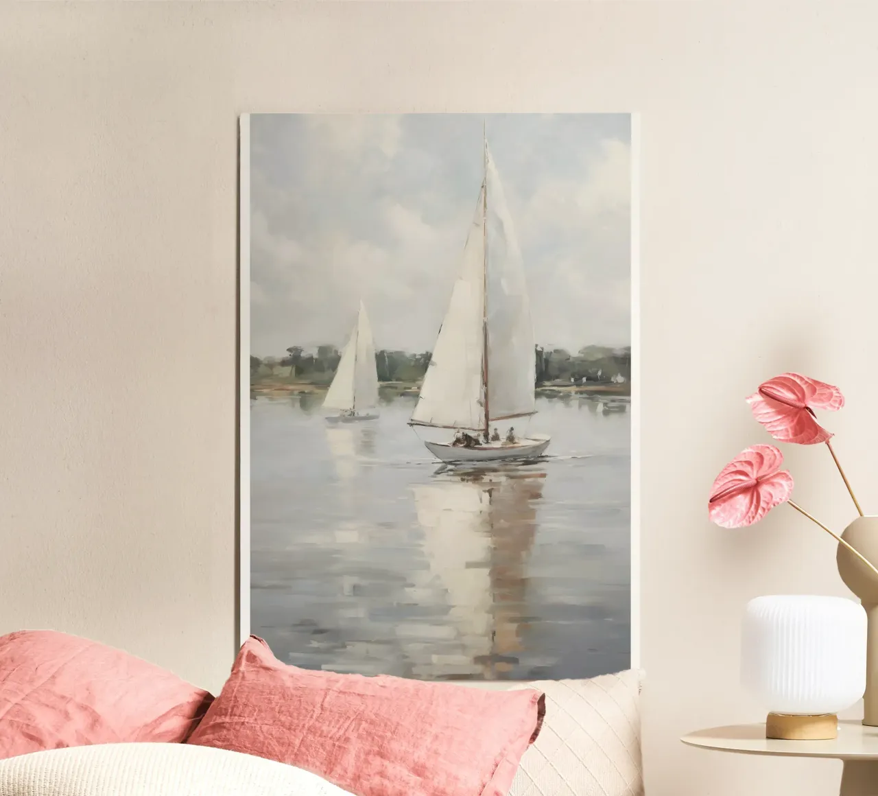 Mokaky: Regata di barche a vela, acquerello, arte nautica costiera poster con telaio in legno da NorwesClub
