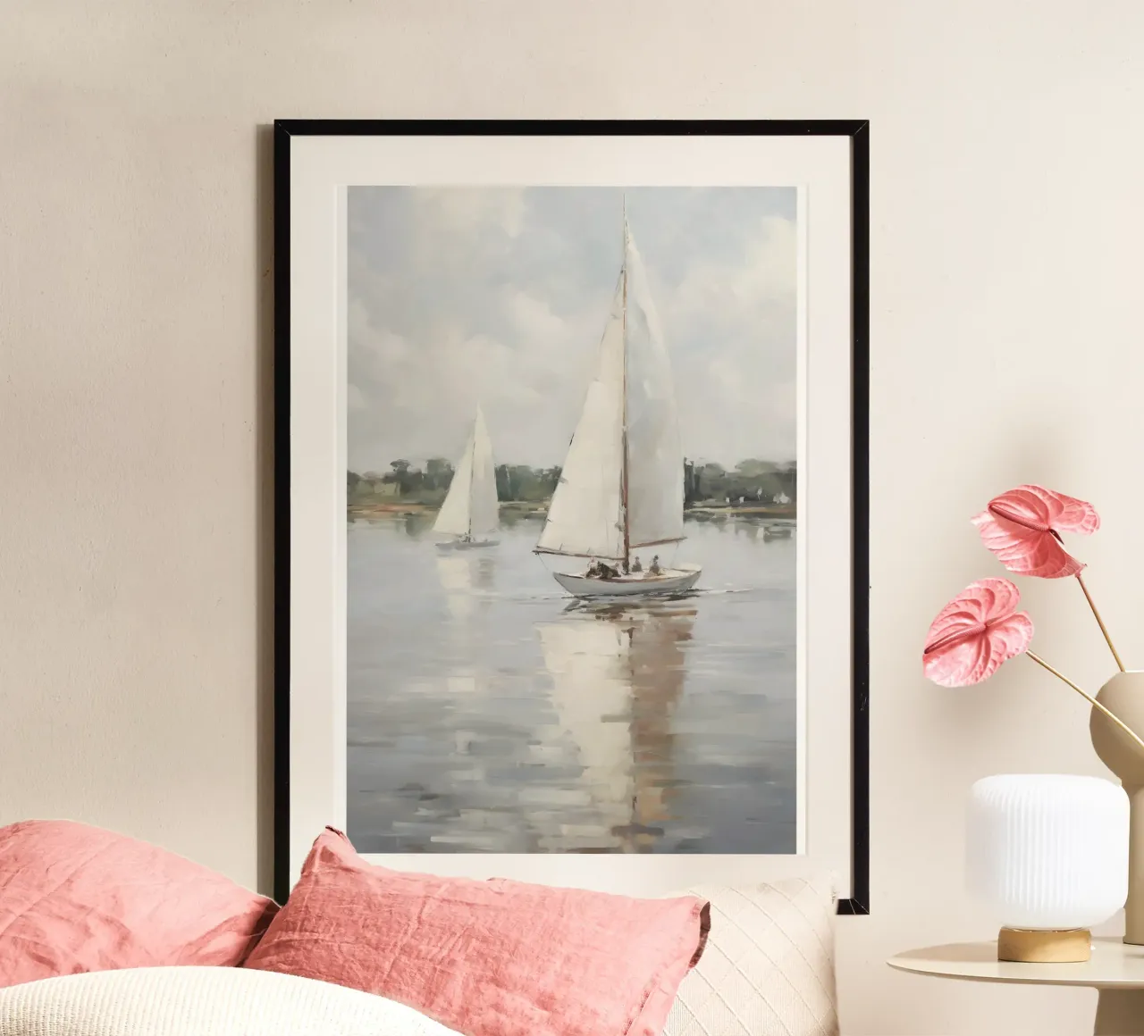 Mokaky: Regata di barche a vela, acquerello, arte nautica costiera poster con telaio in legno da NorwesClub