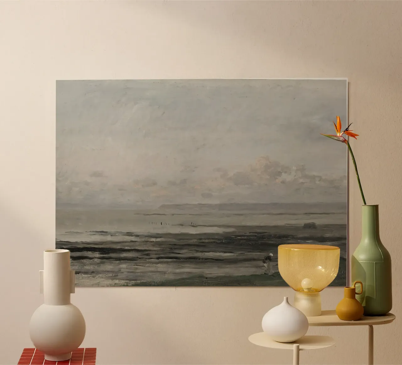 Daubigny: Spiaggia con marea, Scuola di Barbizon, Costiera poster con telaio in legno da NorwesClub