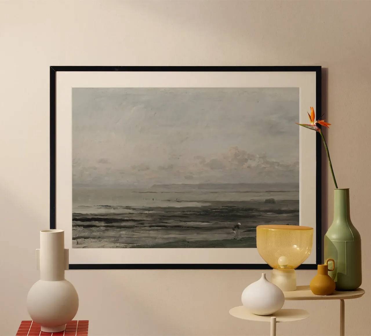 Daubigny: Spiaggia con marea, Scuola di Barbizon, Costiera poster con telaio in legno da NorwesClub