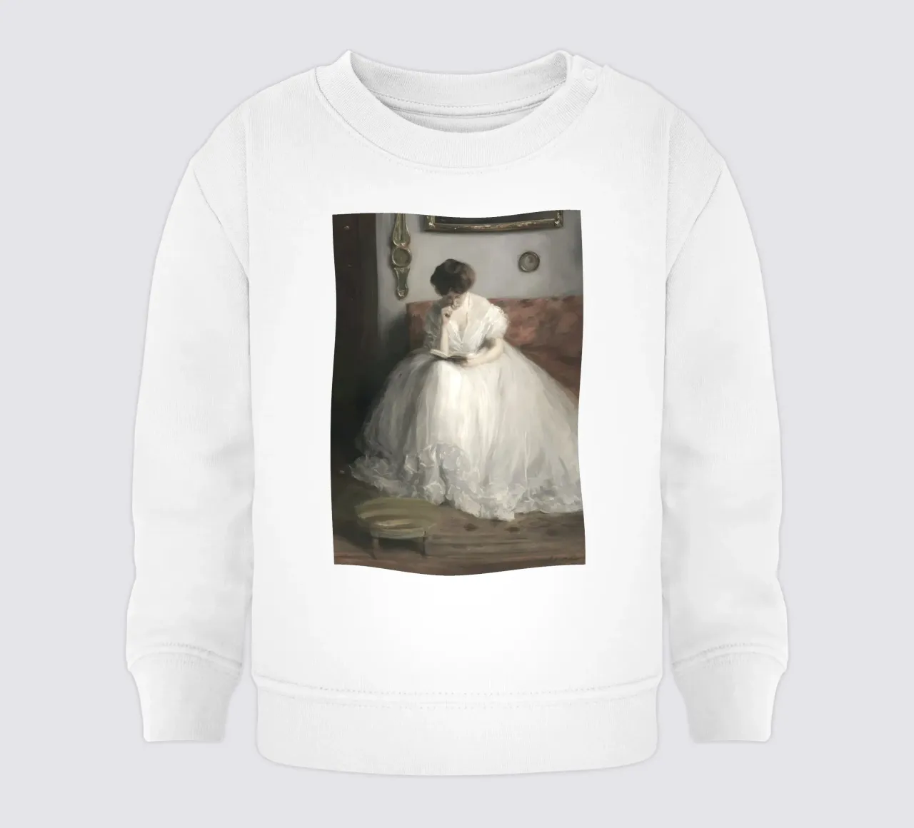 Lettore elegante: Ritratto classico, impressionista, abito bianco felpa neonato da NorwesClub