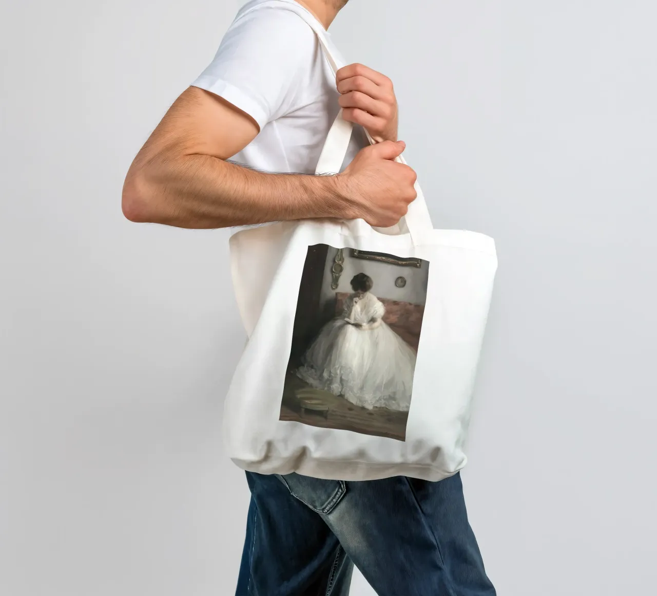 Eleganter Leser: Klassisches Porträt, Impressionist, Weißes Kleid Jutebeutel von NorwesClub