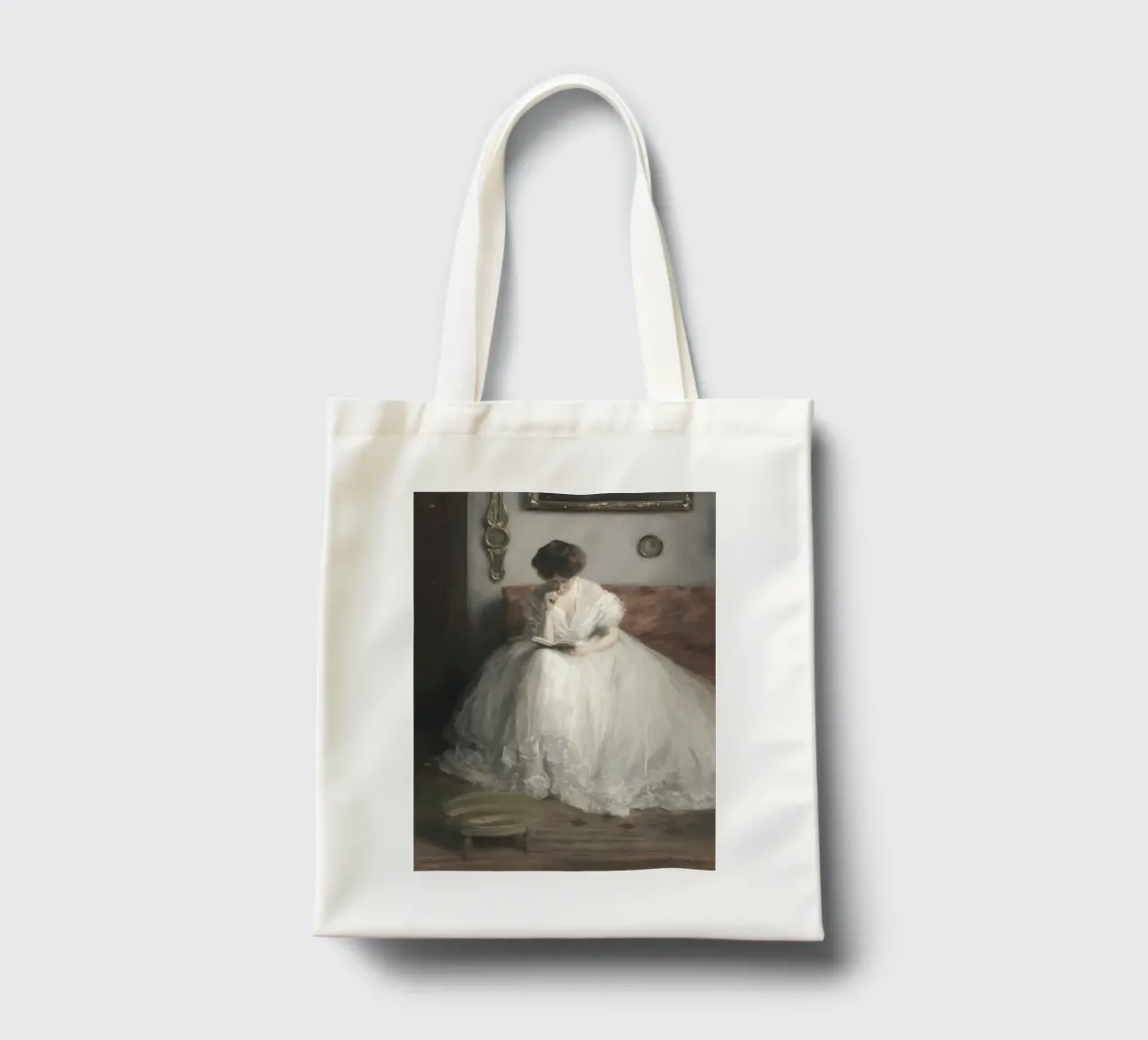 Eleganter Leser: Klassisches Porträt, Impressionist, Weißes Kleid Jutebeutel von NorwesClub