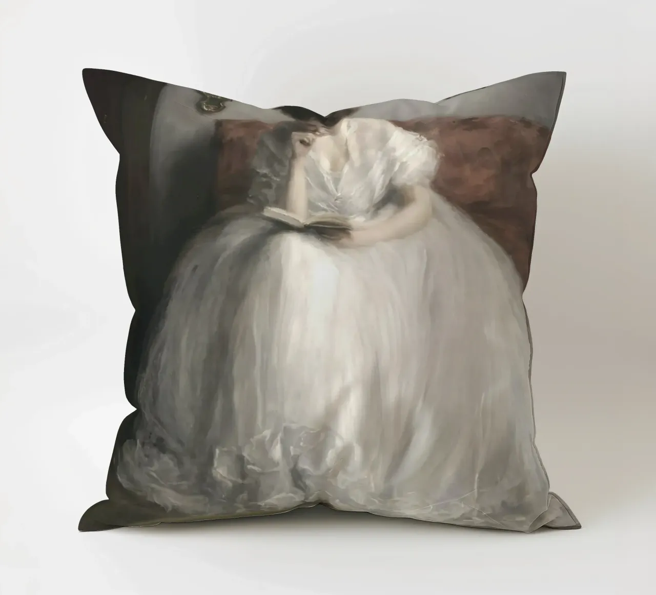 Lettore elegante: Ritratto classico, impressionista, abito bianco cuscino da NorwesClub