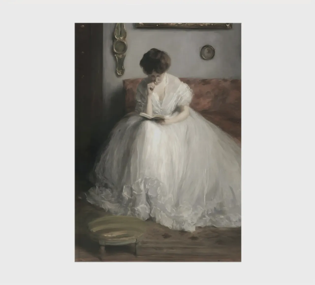 Lecteur élégant : Portrait classique, Impressionniste, Robe blanche carnet de notes de NorwesClub