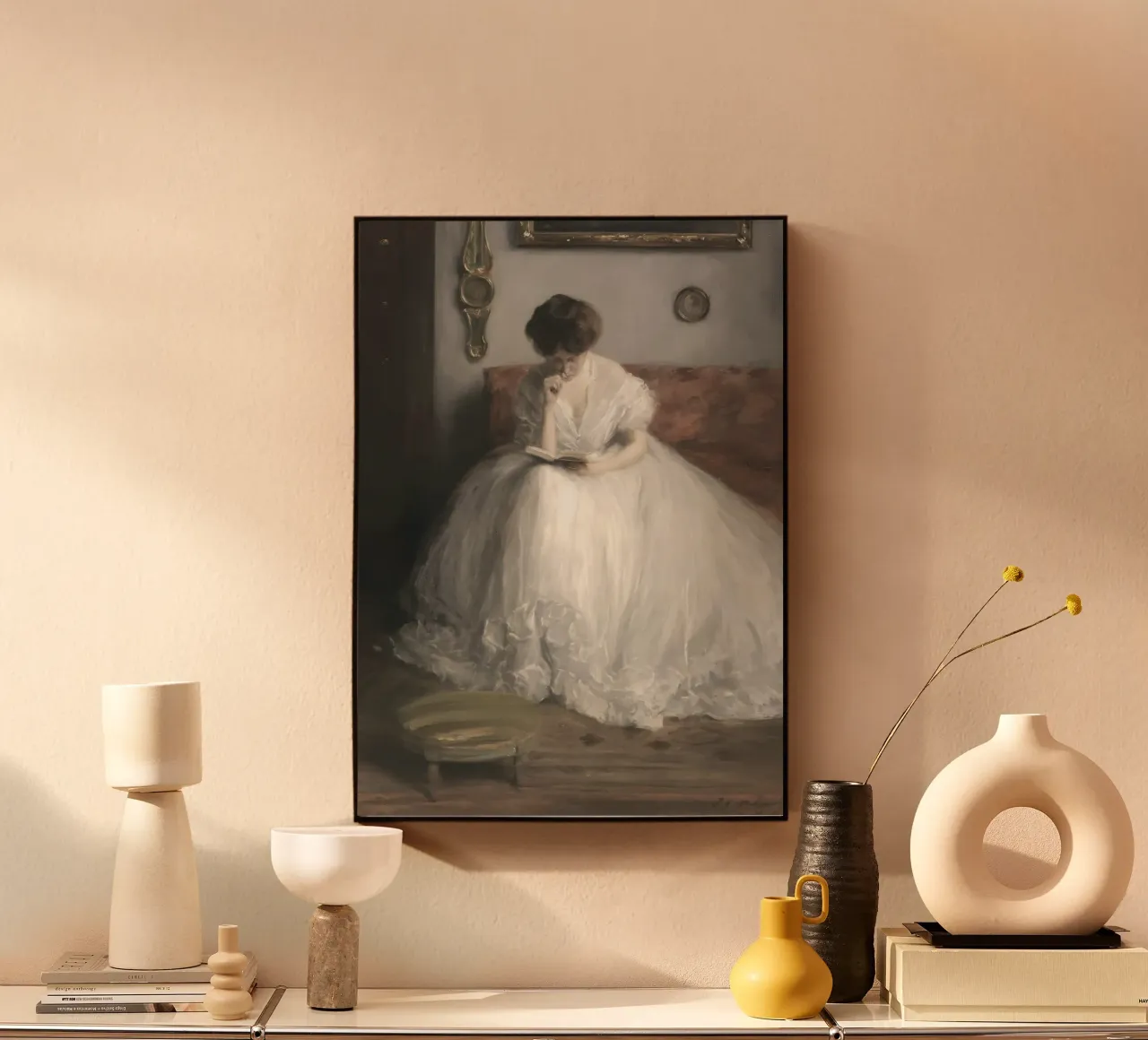Lecteur élégant : Portrait classique, Impressionniste, Robe blanche alu dibond de NorwesClub