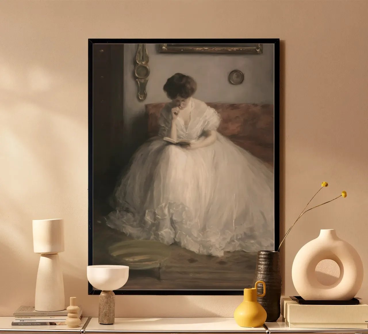 Lecteur élégant : Portrait classique, Impressionniste, Robe blanche hahnemühle de NorwesClub