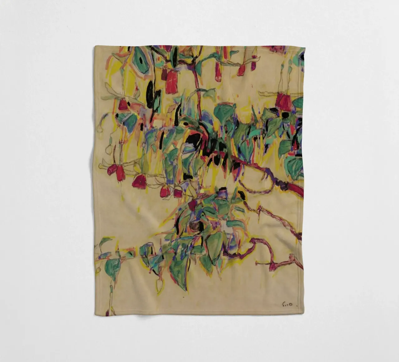 Schiele - Fuchsia II manta de franela de Vintage by JUNIQE
