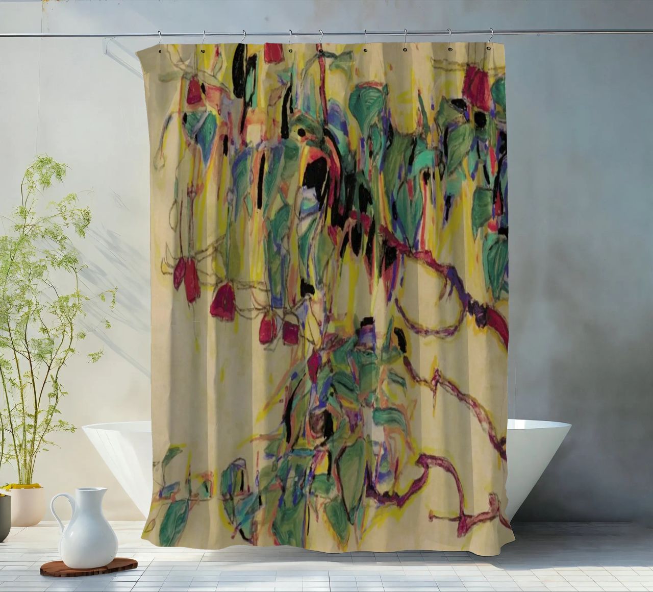Schiele - Fuchsia II rideau de douche de Vintage by JUNIQE