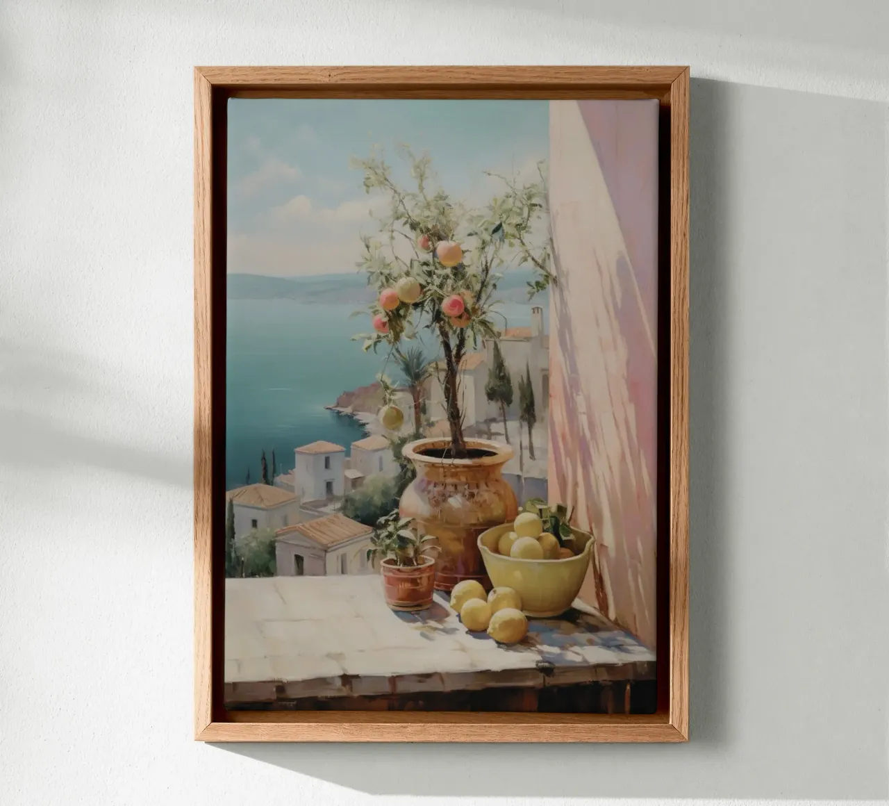 De Villeneuve Style: Lemon Tree Balcony, Mediterranean View canvas with Floater frame by NorwesClub