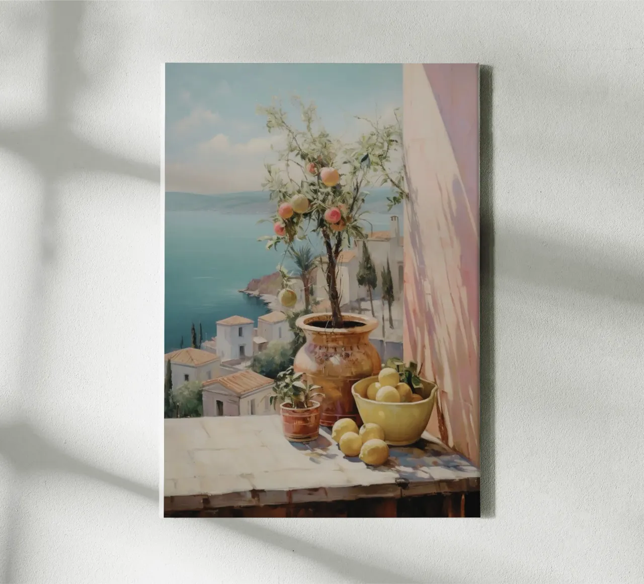 De Villeneuve Style: Lemon Tree Balcony, Mediterranean View canvas with Floater frame by NorwesClub