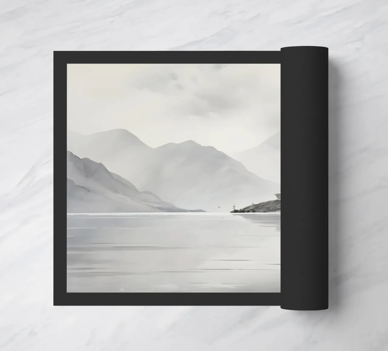 Chris Hull Style: Misty Lake, Serene Mountain Landscape doormat by NorwesClub
