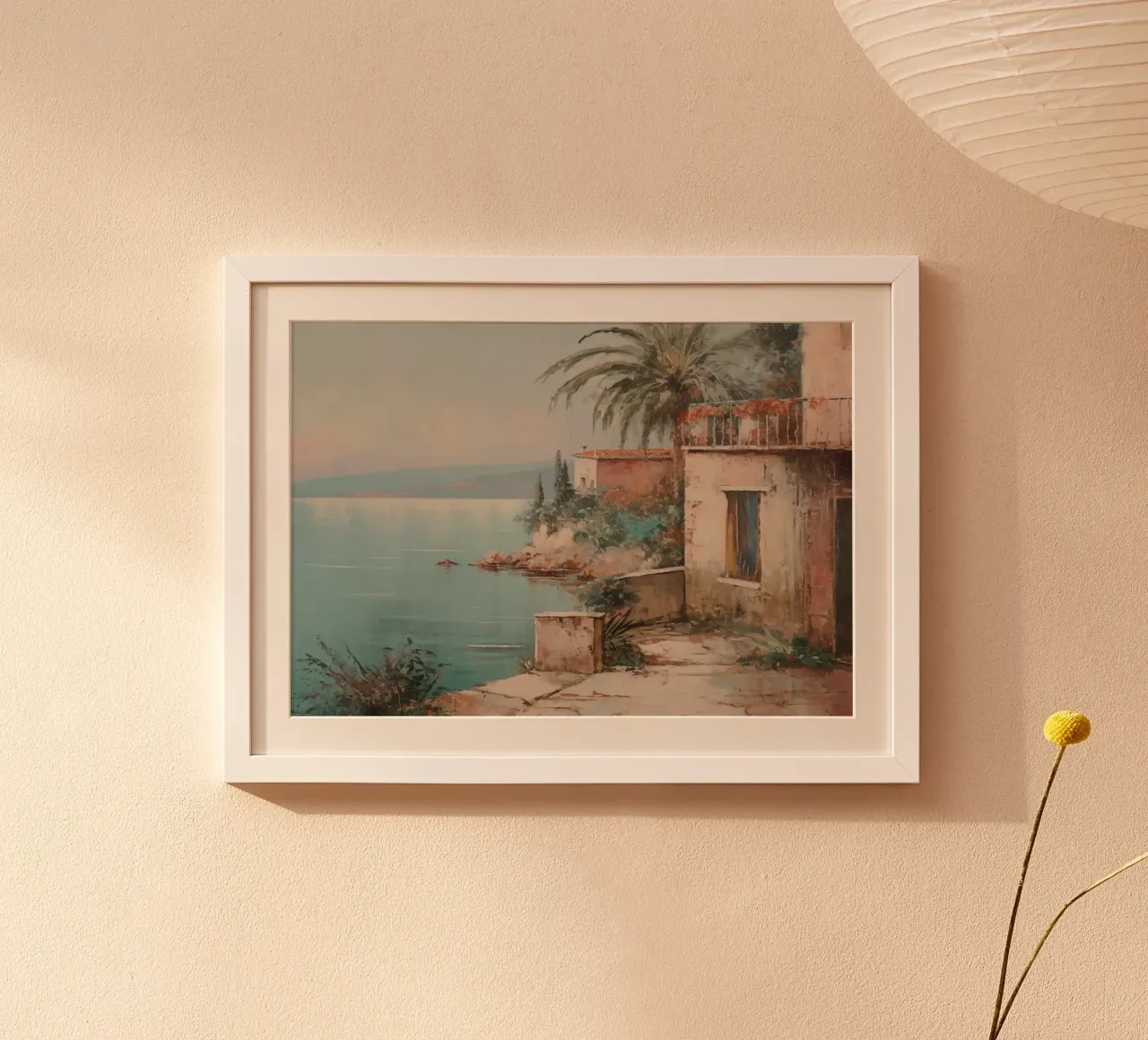 Maison au bord de la mer : Côte méditerranéenne, vue impressionniste poster avec cadre en bois de NorwesClub