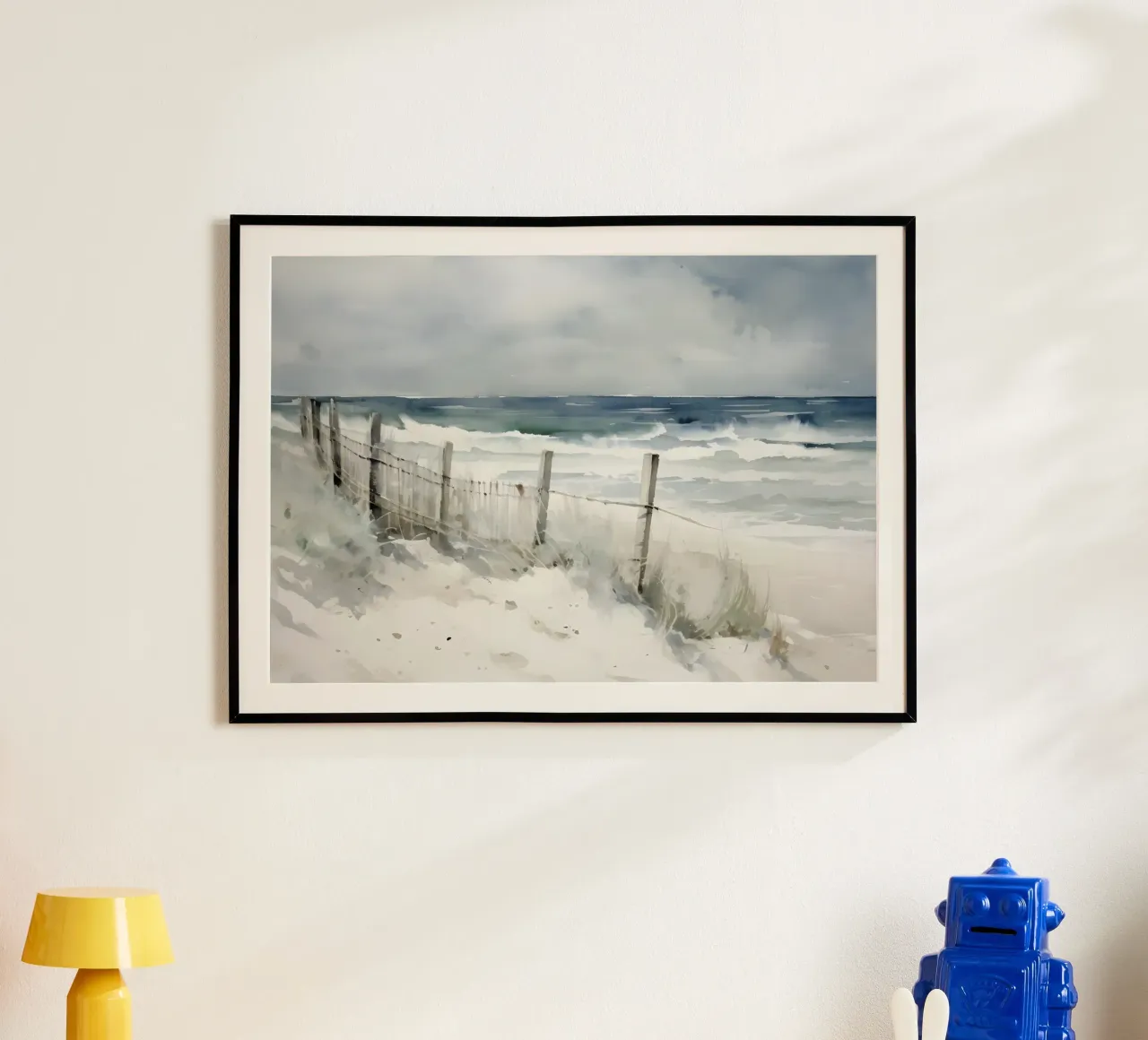 Strand am Meer: Moody Aquarell, Küstenlandschaft, Ozean Wa Poster von NorwesClub