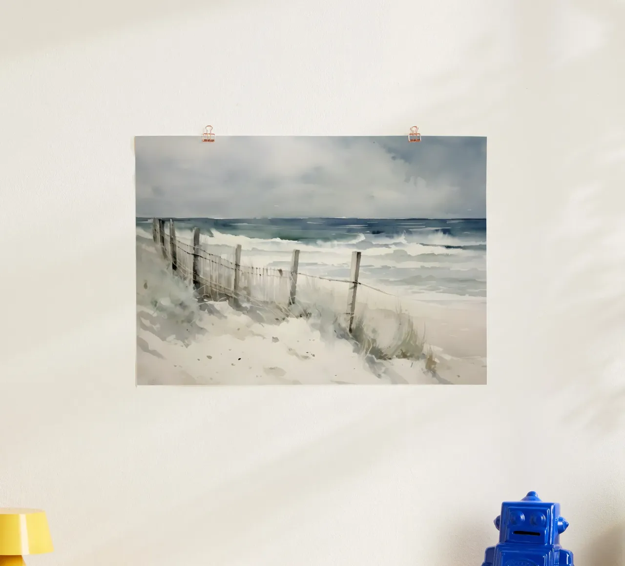 Strand am Meer: Moody Aquarell, Küstenlandschaft, Ozean Wa Poster von NorwesClub