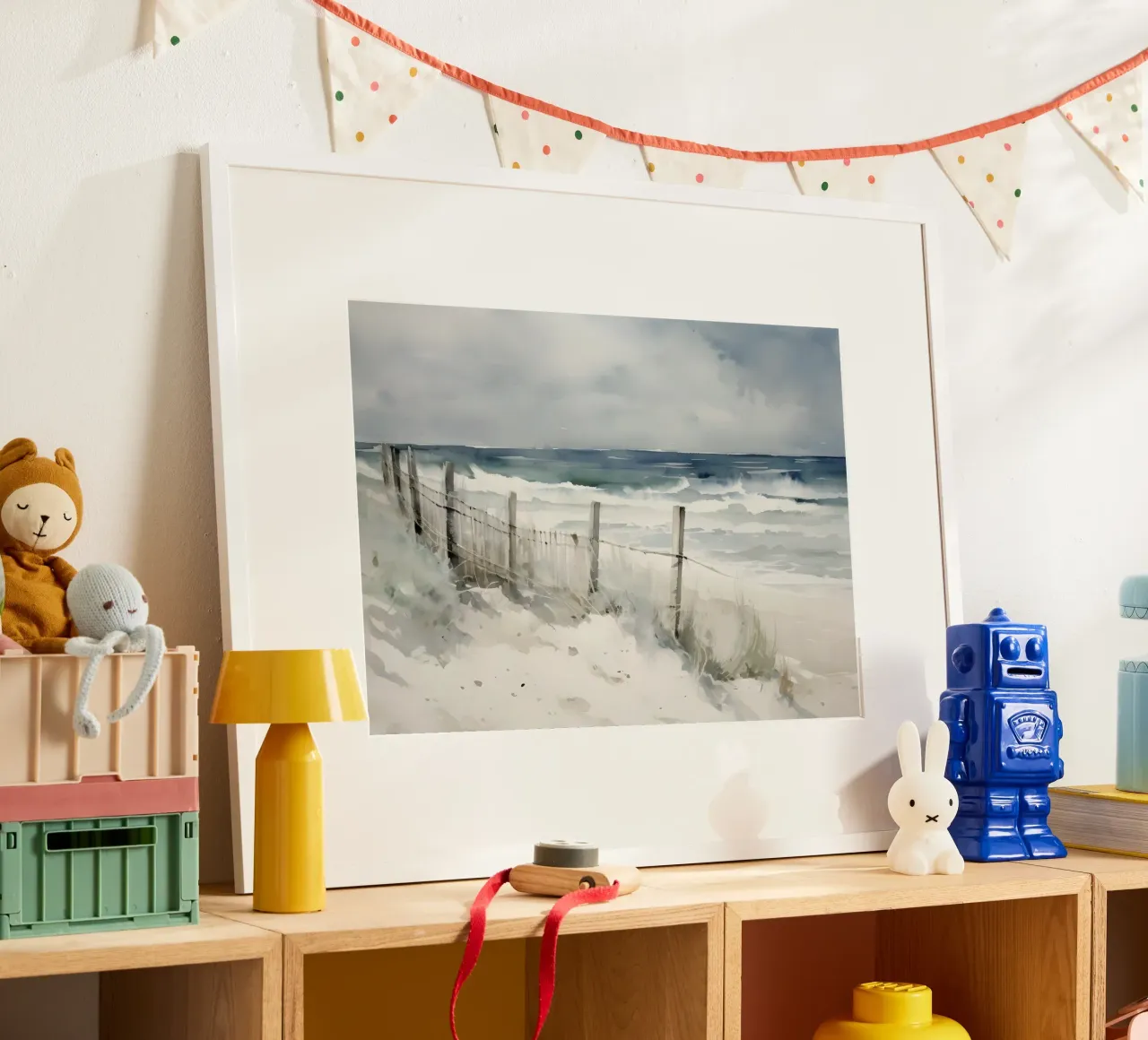 Strand am Meer: Moody Aquarell, Küstenlandschaft, Ozean Wa Poster von NorwesClub