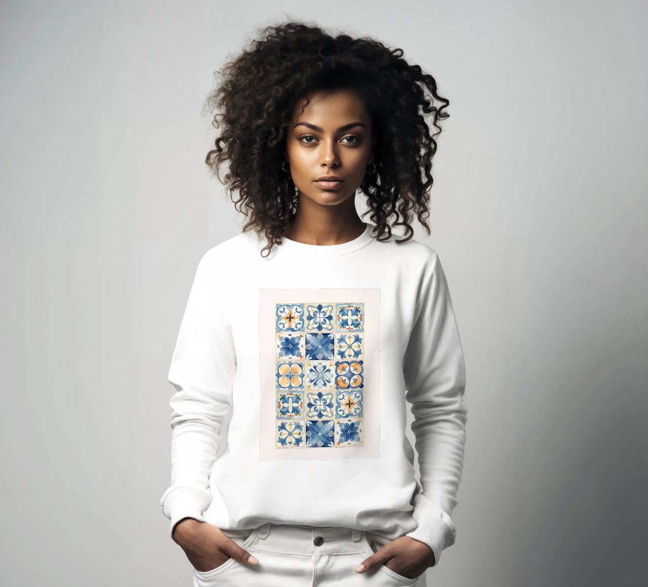 Piastrelle mediterranee: Blu e arancio, Azulejo, Pattern Art felpa da NorwesClub