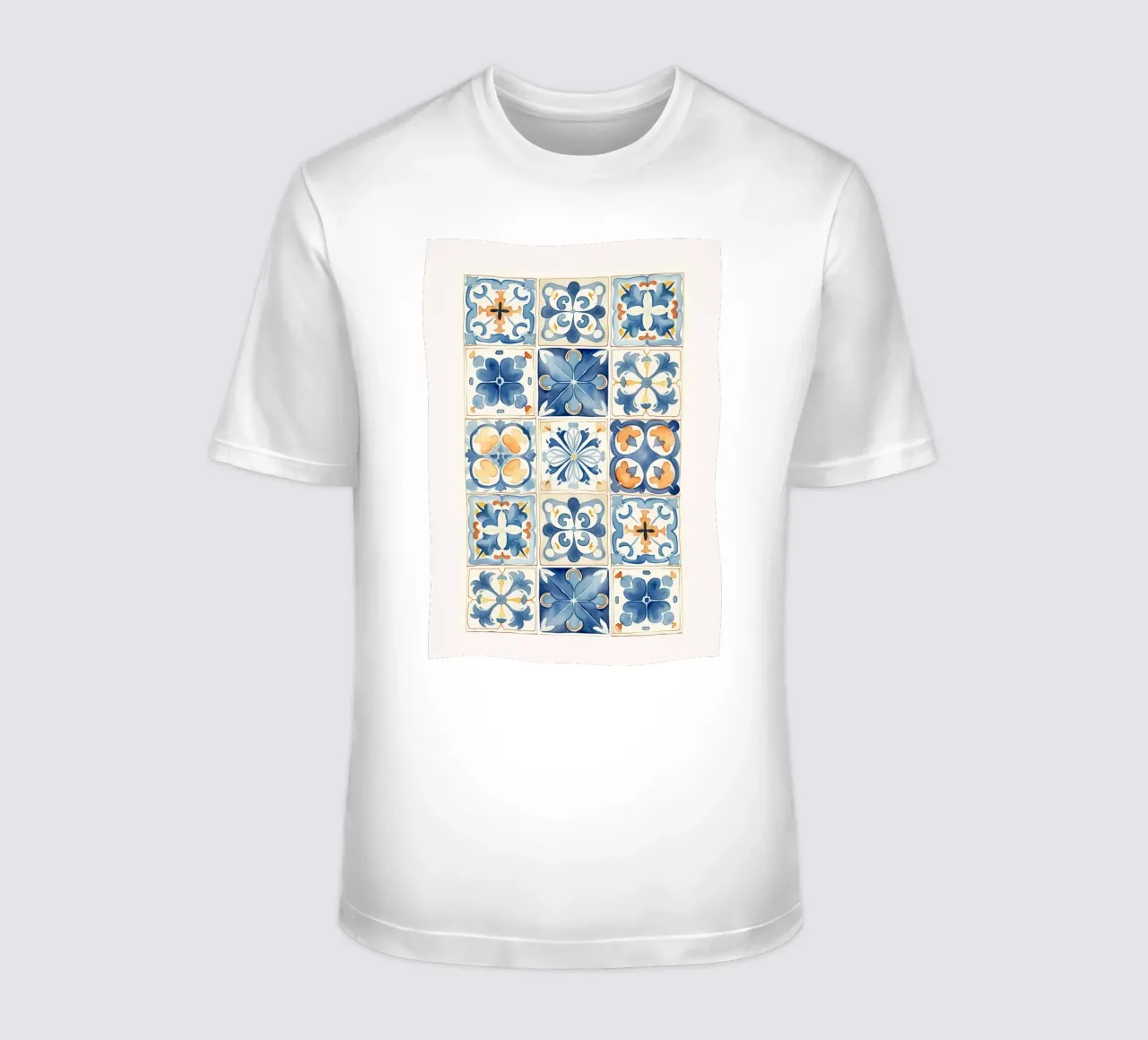 Piastrelle mediterranee: Blu e arancio, Azulejo, Pattern Art t-shirt da NorwesClub
