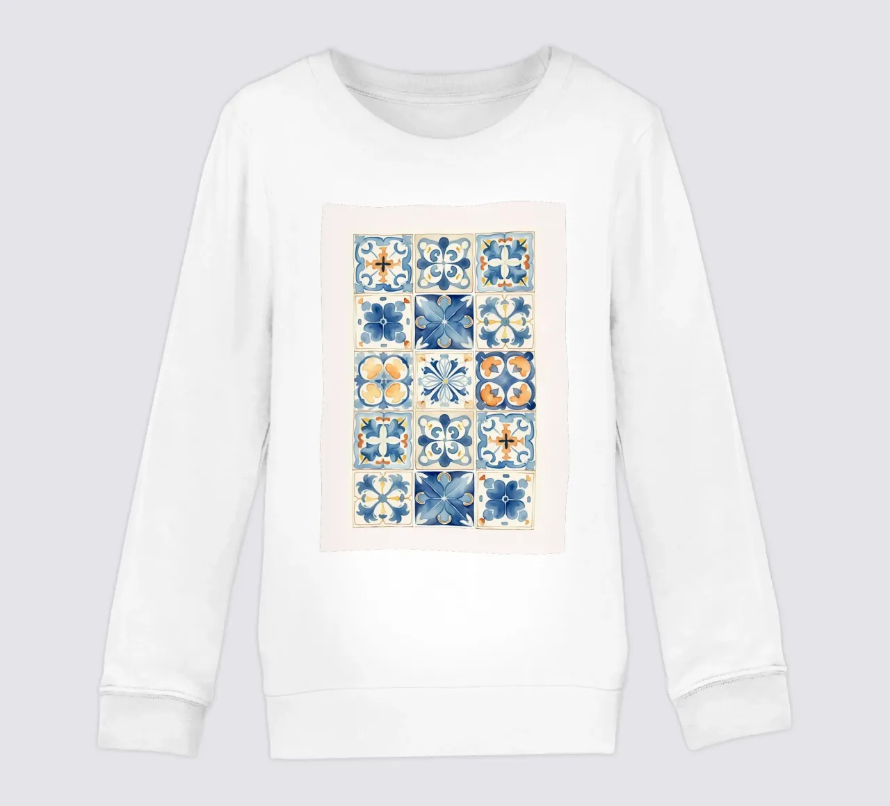 Piastrelle mediterranee: Blu e arancio, Azulejo, Pattern Art felpa bambino da NorwesClub