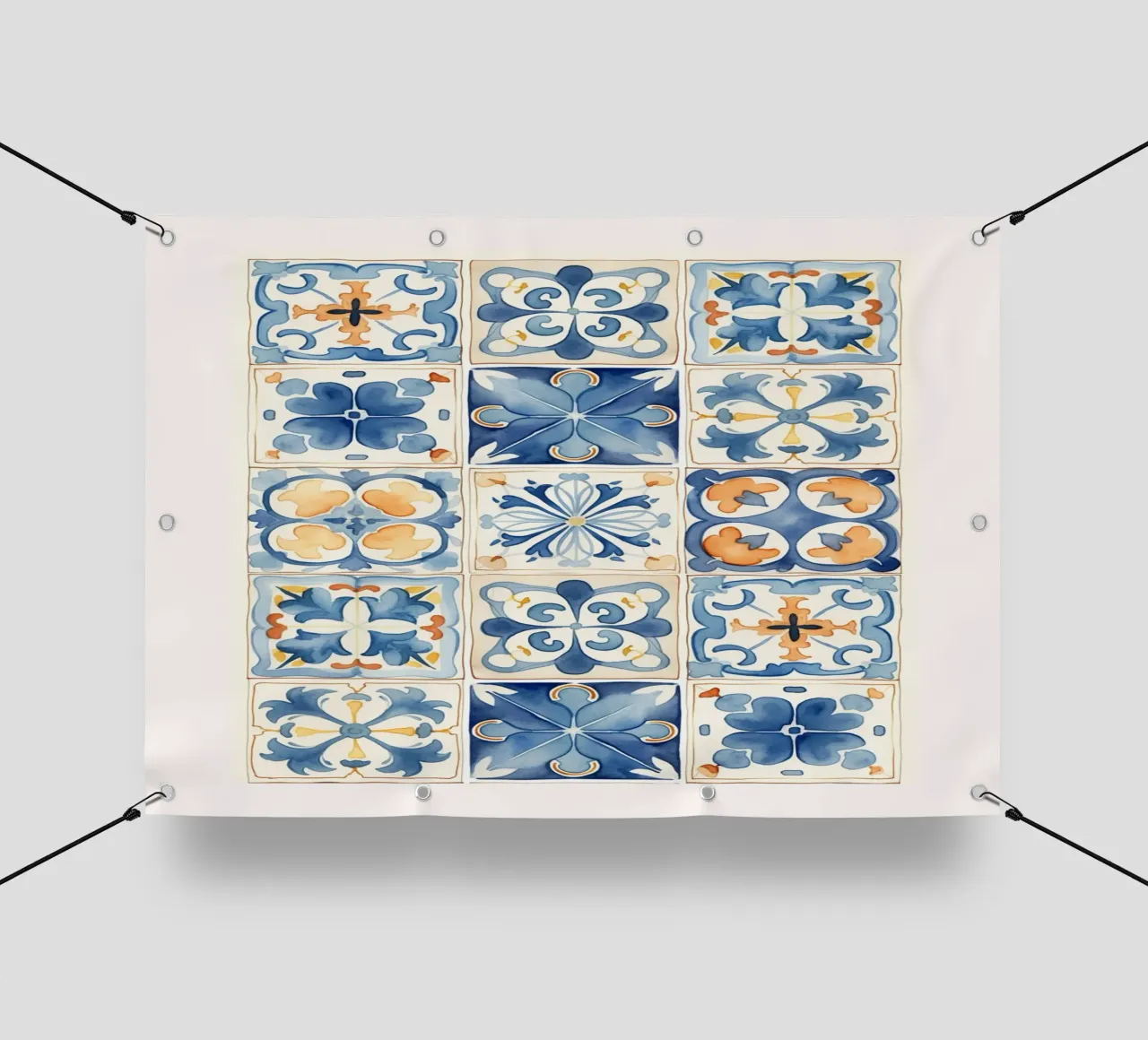 Piastrelle mediterranee: Blu e arancio, Azulejo, Pattern Art telo in pvc da NorwesClub
