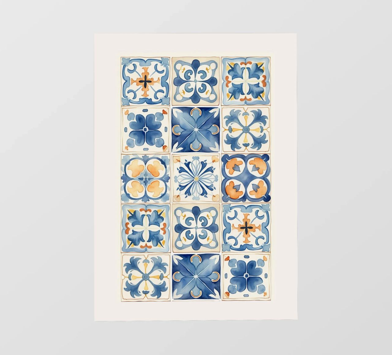 Piastrelle mediterranee: Blu e arancio, Azulejo, Pattern Art telo in pvc da NorwesClub