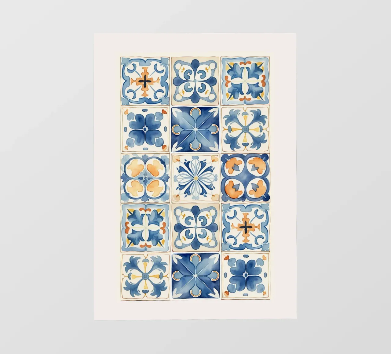 Piastrelle mediterranee: Blu e arancio, Azulejo, Pattern Art telo in pvc da NorwesClub
