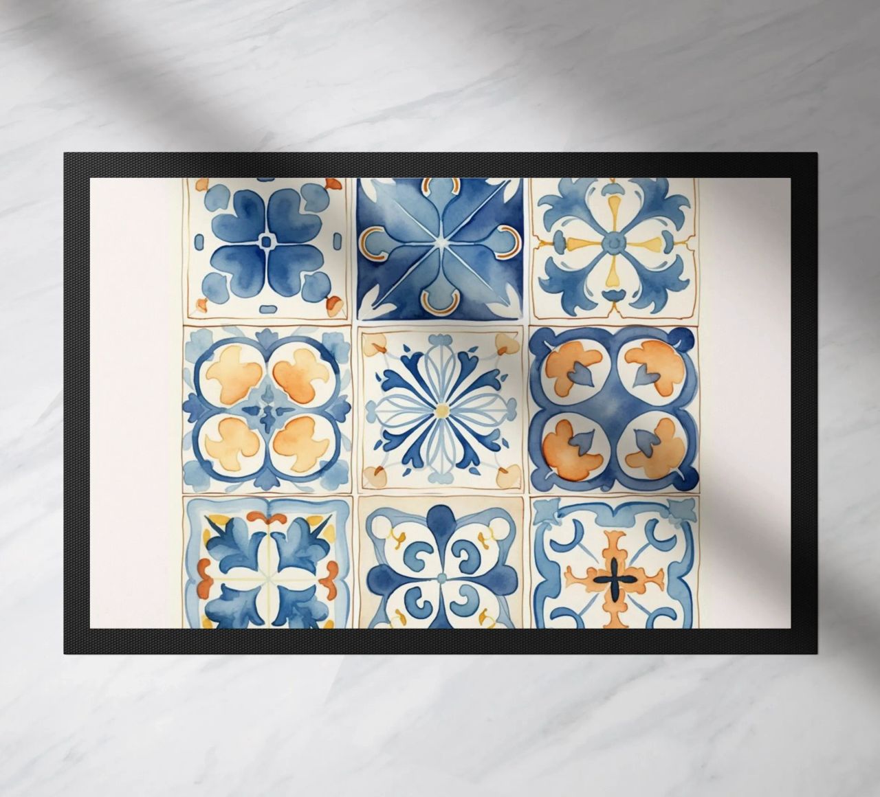 Piastrelle mediterranee: Blu e arancio, Azulejo, Pattern Art zerbino da NorwesClub